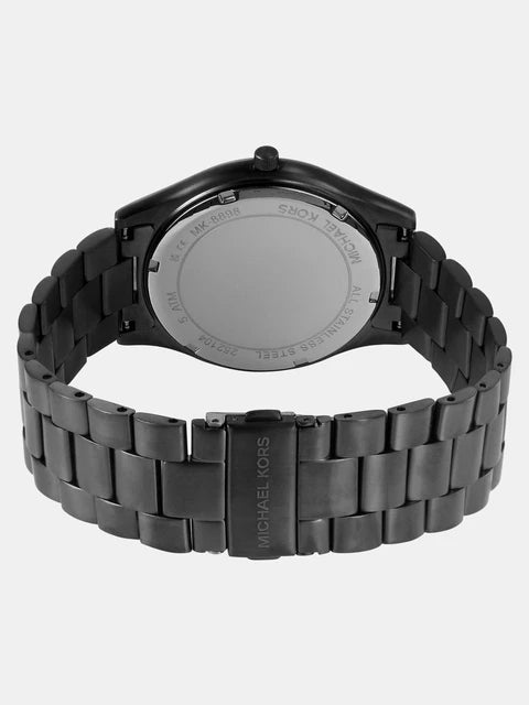 Michael Kors Slim Runway Quartz Black Dial Grey Steel Strap Watch For Men - MK1044